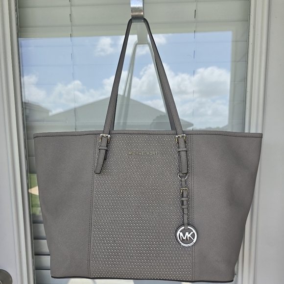 $298 Michael Kors Signature Jetset Center Tote HandBag Women Leather Gray Rare - Picture 5 of 16